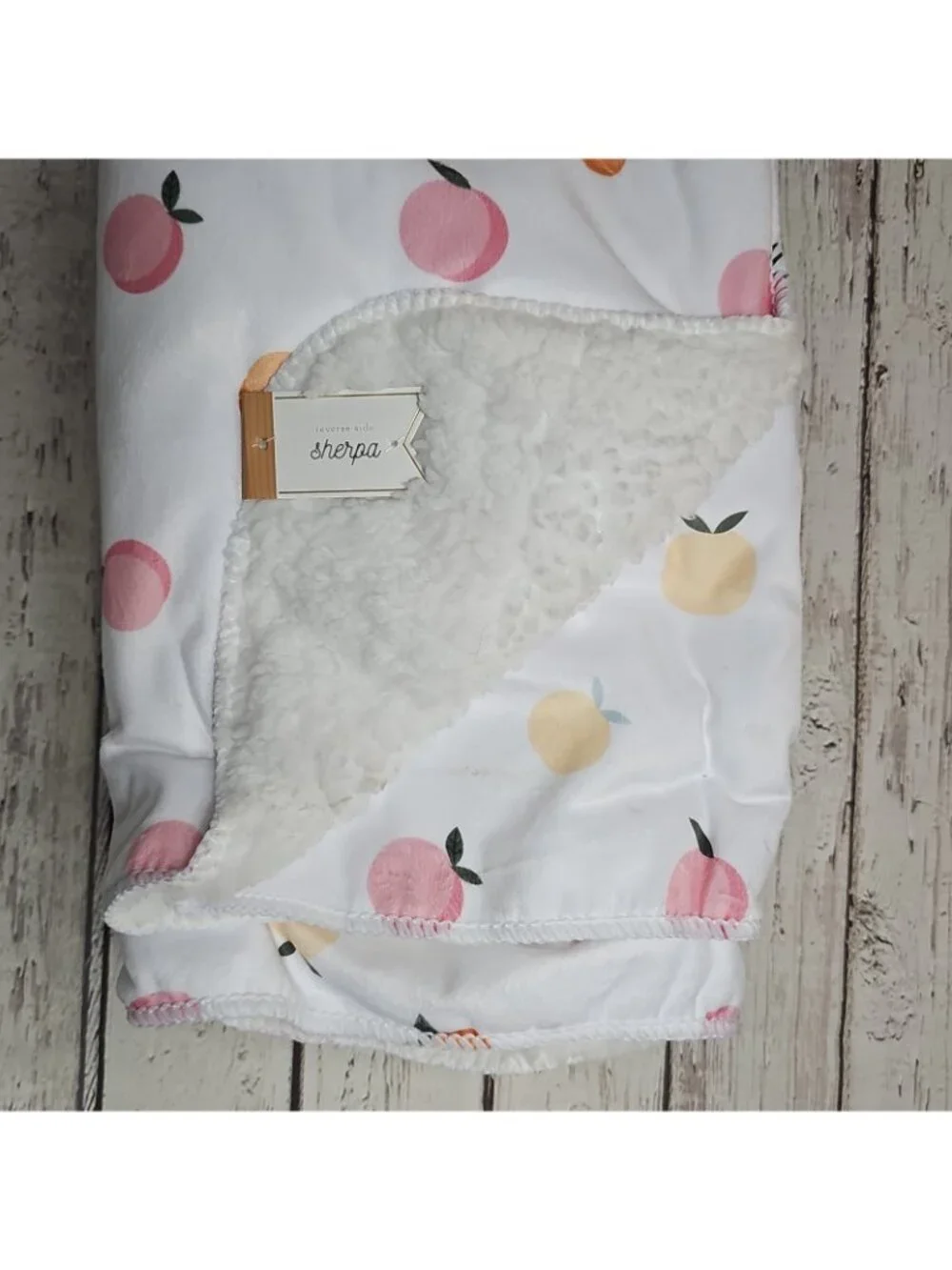 Peach Peaches Baby Blanket Soft Reversible Sherpa Fresh and Sweet 30 x 40